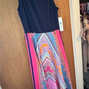 Eliza J Navy Dress with Pink & Multicolor Paisley Skirt